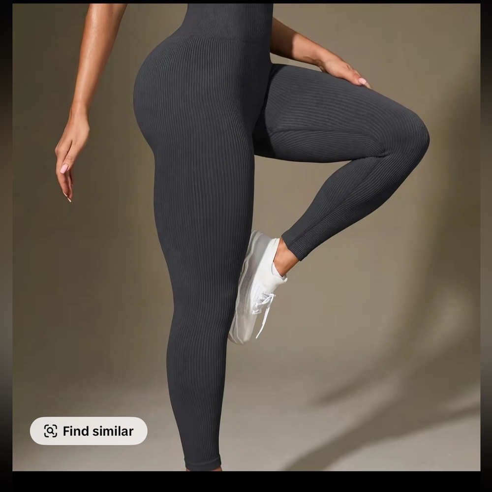 OQQ Ribbed High Waisted Leggings Medium Gray | Seamless Yoga Gym Pants